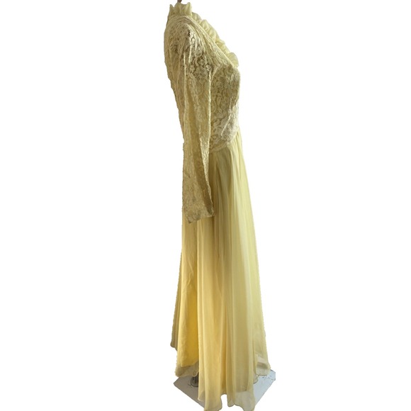 1980s Women's Dress XS Handmade Yellow Lace Ballroom Romantic Fairy Maxi (Read) - Picture 4 of 12